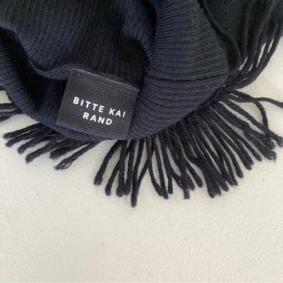 Bitte Kai Rand Classic Merino Wool Blend Black Fringe Turtleneck Sweater Small - Picture 9 of 9